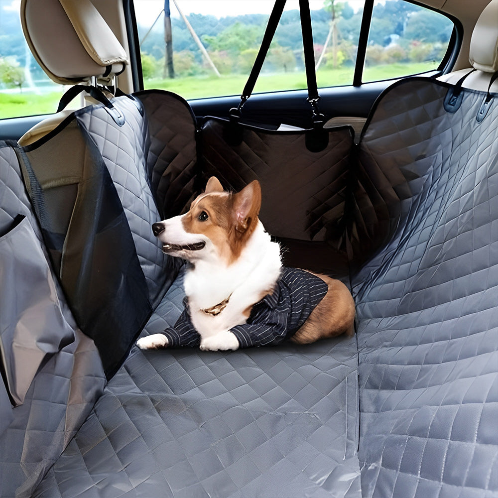 PETSWOL Waterproof Rear Seat Dog Cushion with Mesh Window for Car