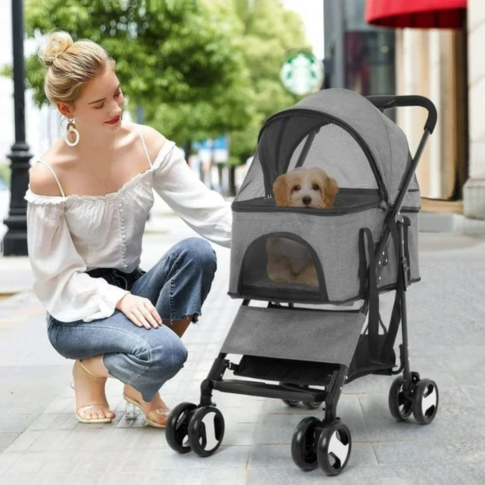 Pet Stroller with Rain Cover Dog Cat Pushchair Trolley Detachable Carrier Folding